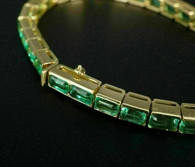 4Ct Emerald Cut Lab Created Green Emerald Tennis Bracelet 14K Yellow Gold Plated