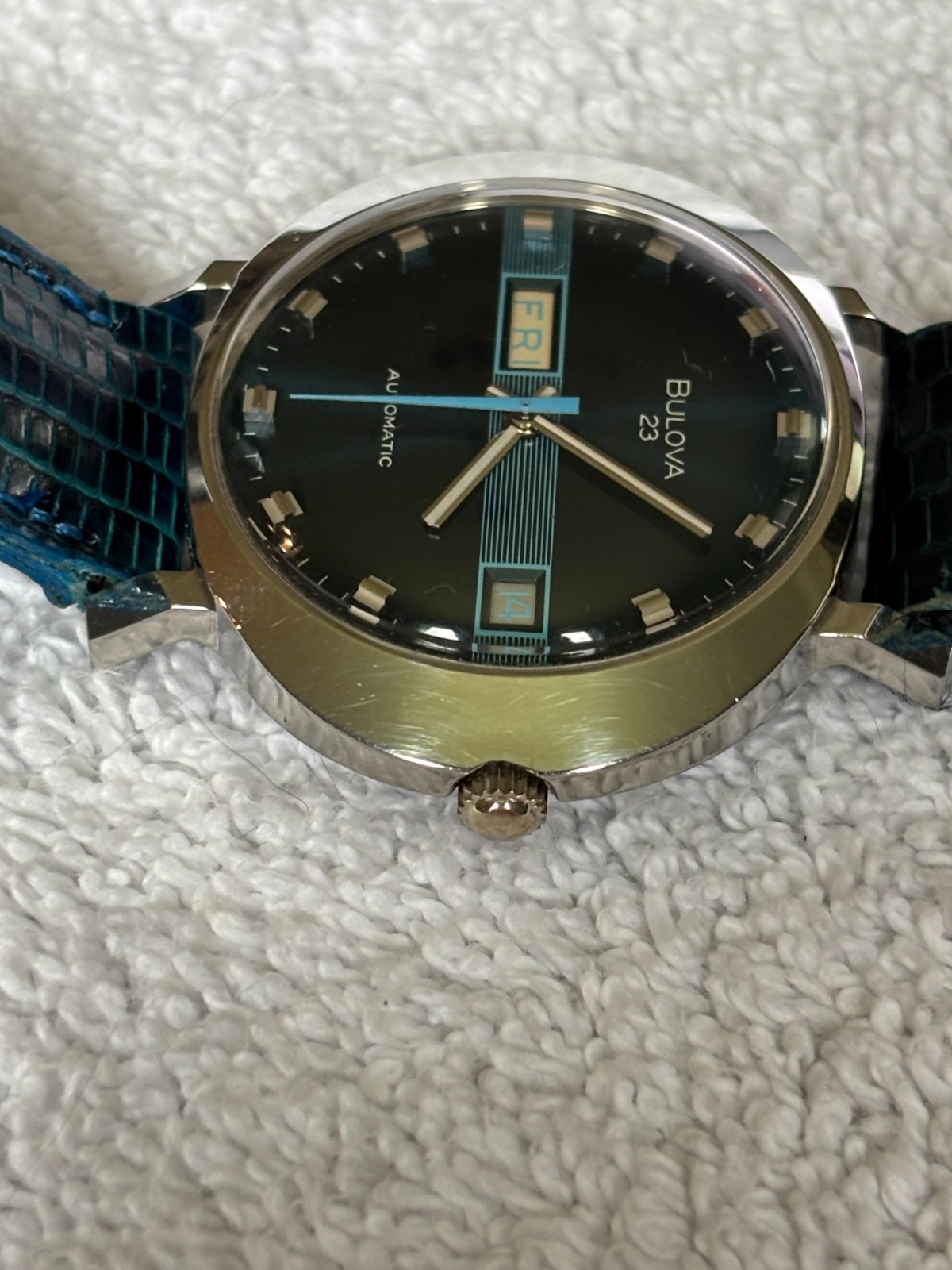 Boulova Oval sapphire blue dial 23 jewel automatic