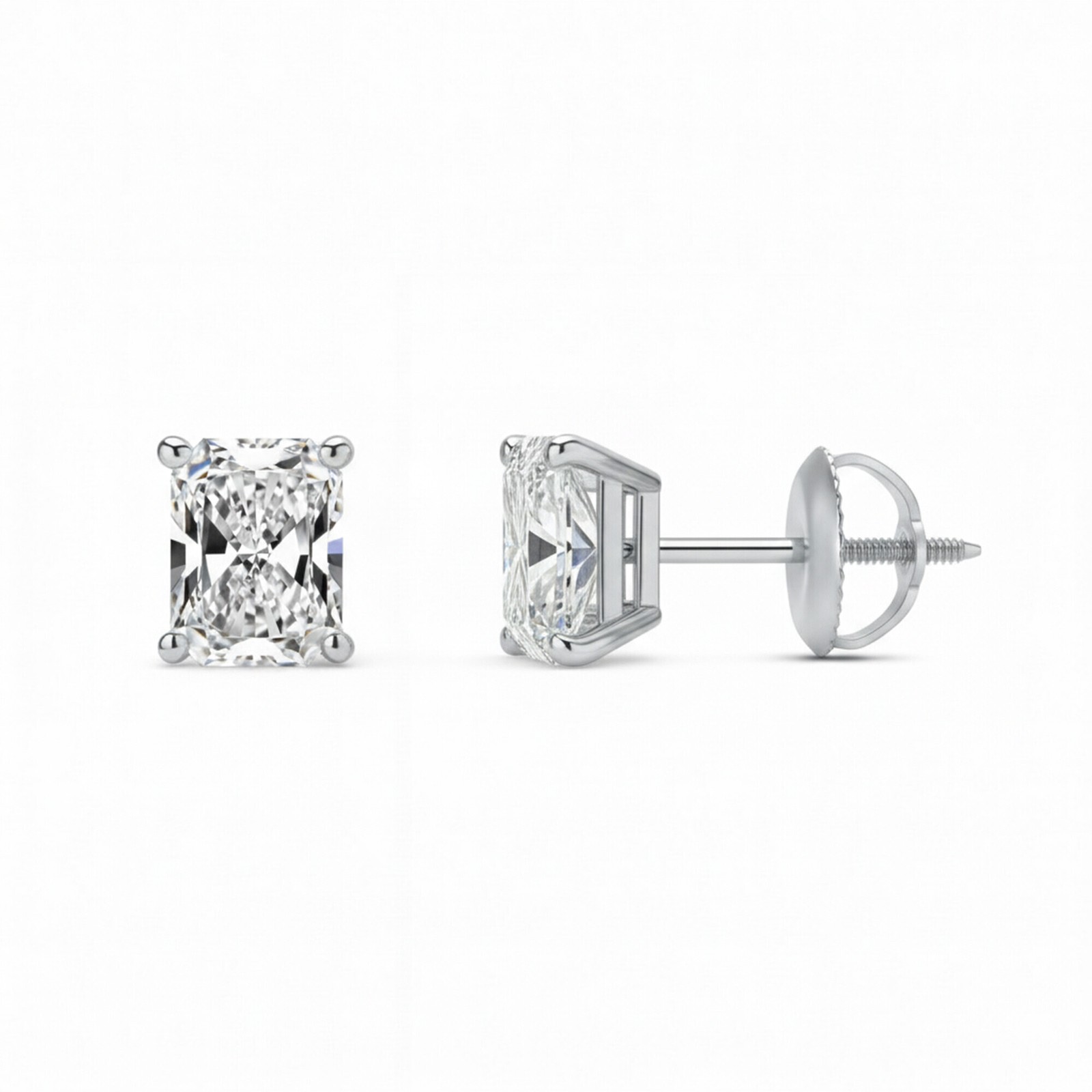 EGL F/VS 2 Ct Radiant Lab Created Diamond Stud Earrings White Gold Plated 925