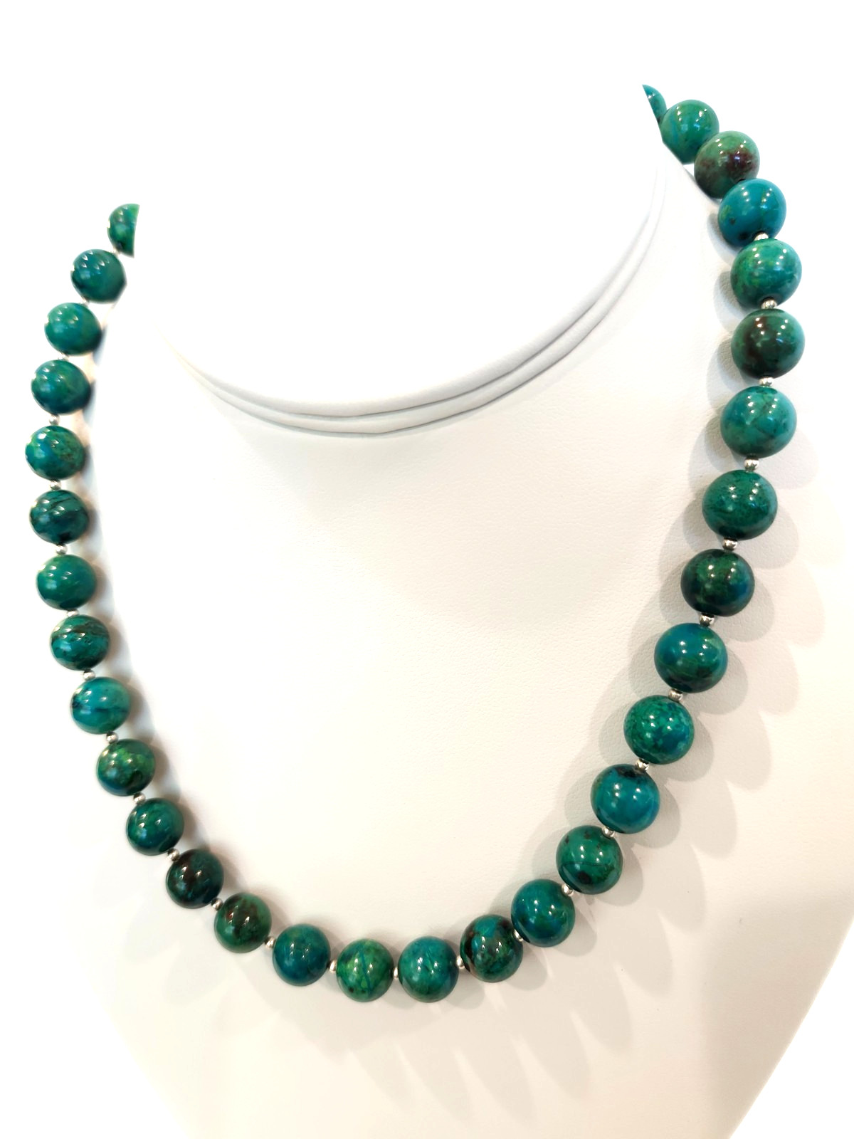 Rare Untreated Very Blue Parrotwing Chrysocholla 10mm Beaded 18″ Necklace 7023A