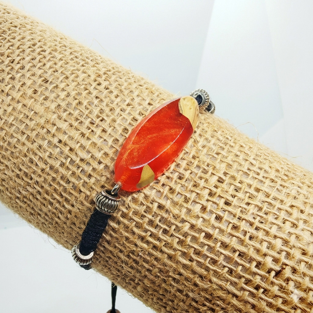 Unique Olive Wood & Lava Resin Bracelet Adjustable Handmade Men Women Gift