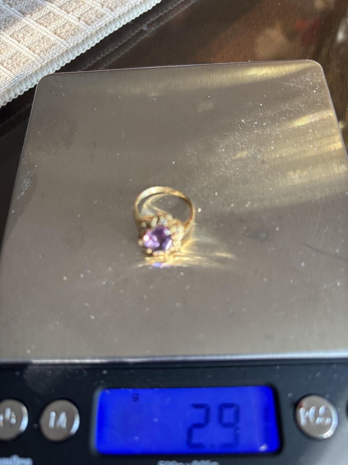 Amethyst Gemstone Gold Ring Diamonds 2.91 Grams