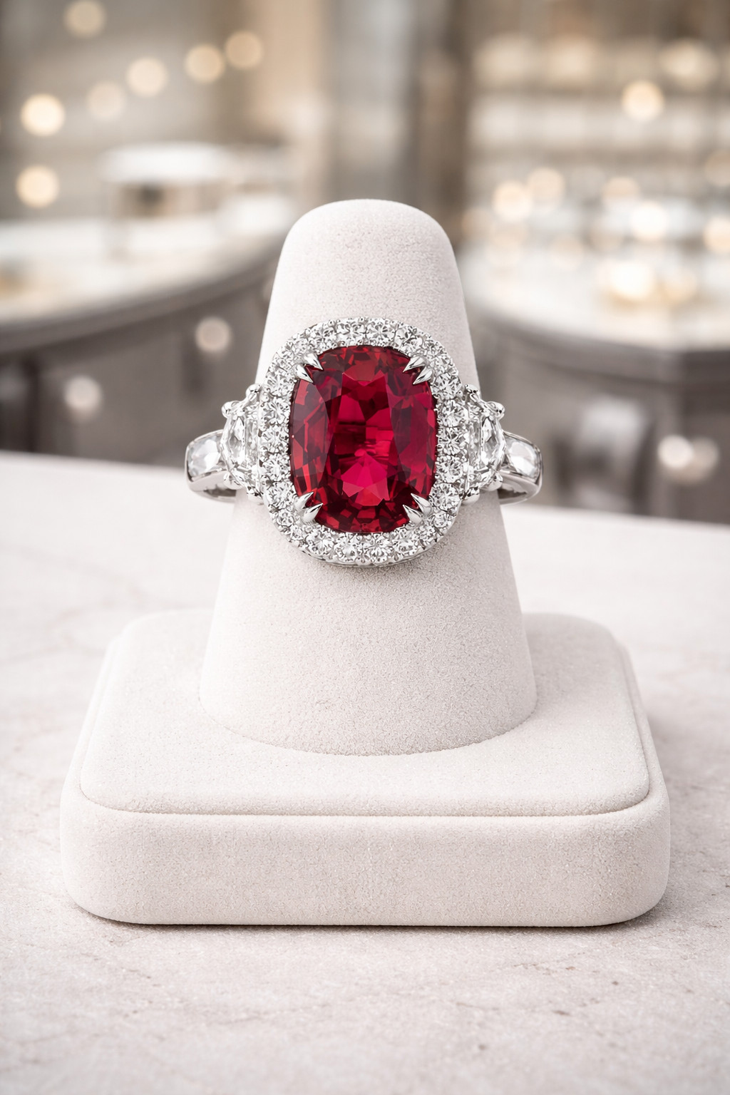 2.80Ct Cushion Natural Ruby Diamond Wedding Gift Ring 14K White Gold Size 6