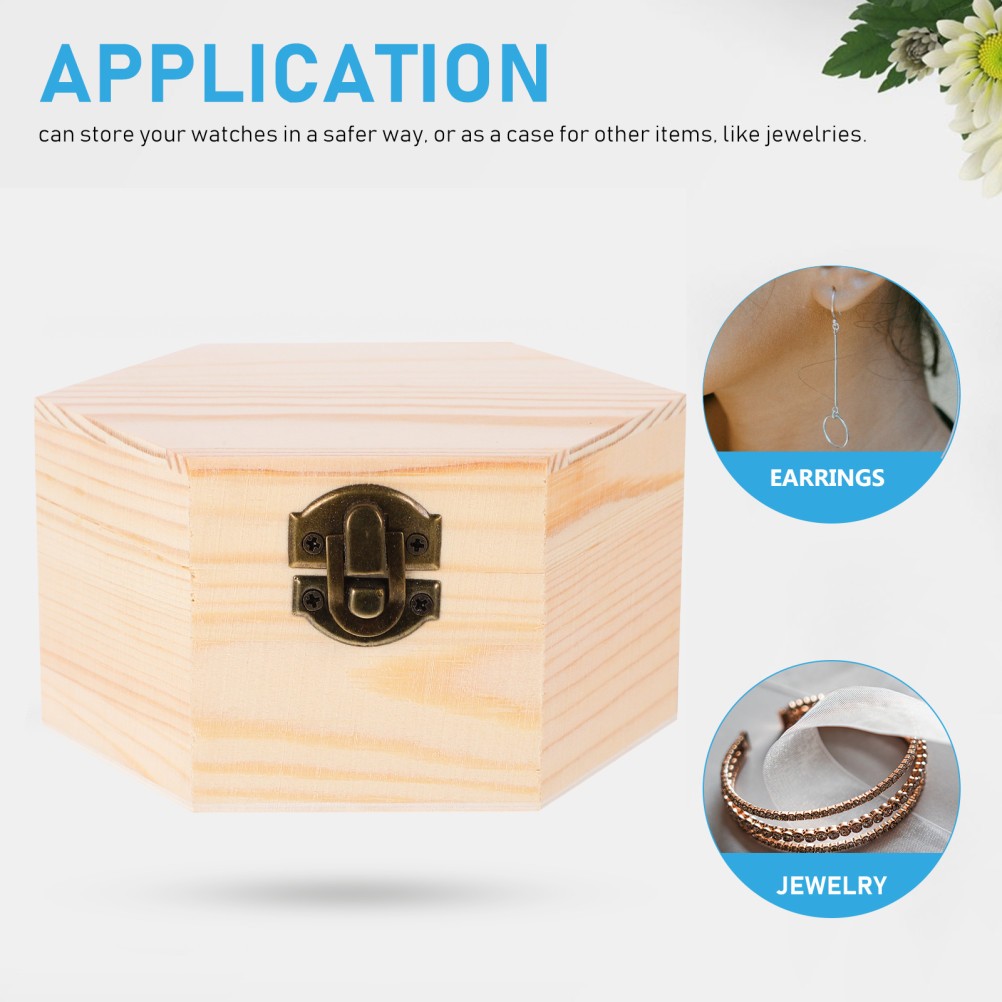 Retro Jewelry Box Wood Hexagon Storage Organizer Protection 1Set 5.2×4.5×2.8in