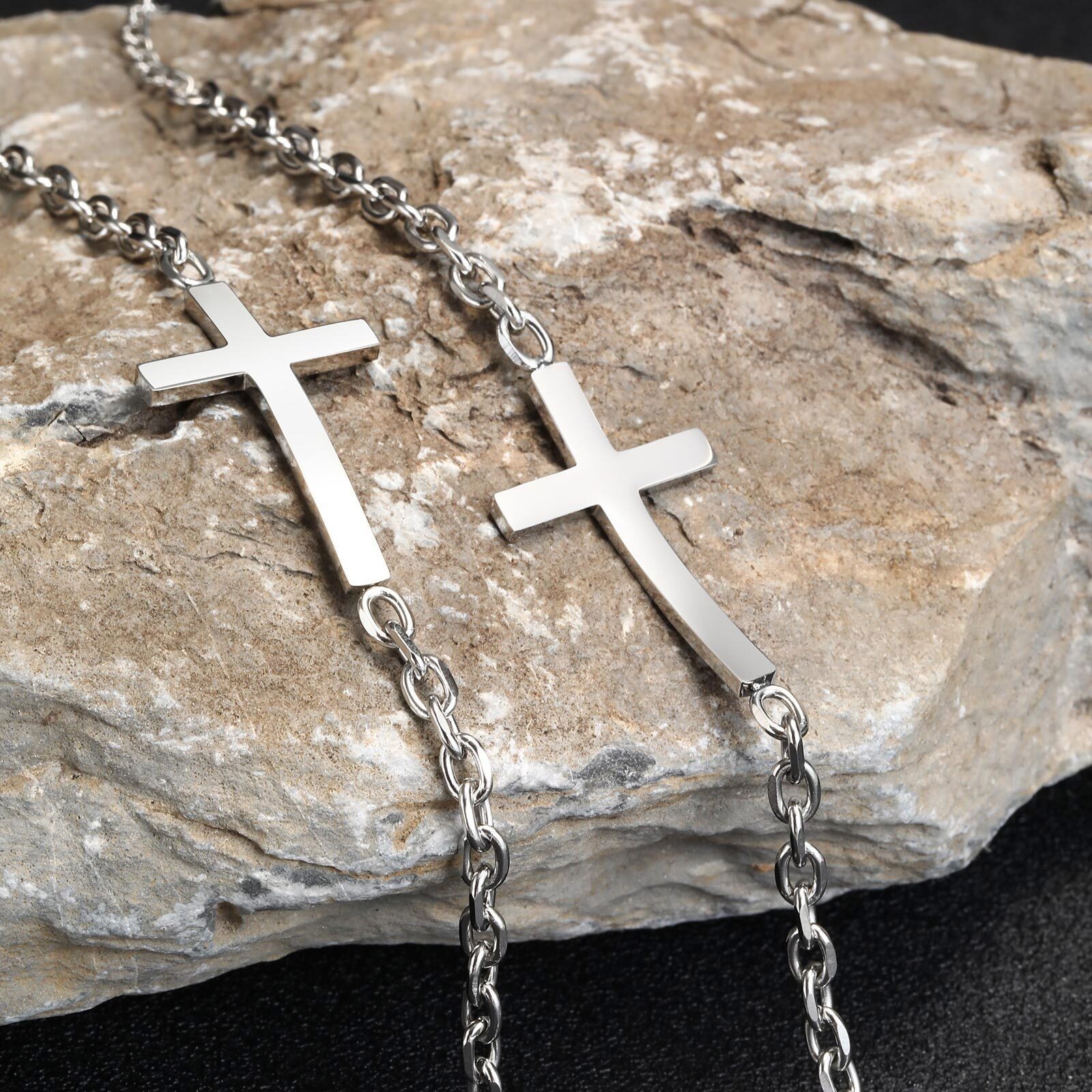 Cross Bracelets Rolo Link Chain Wristband Christ Faith Stainless Steel Mens Gift