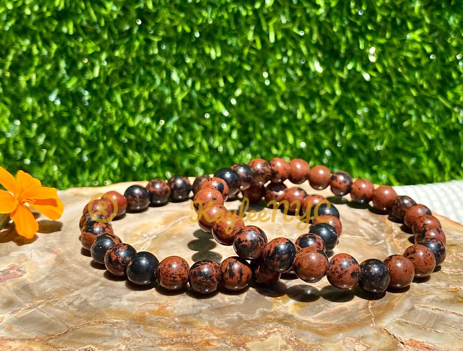 Wholesale 6 Pcs Natural Mahogany Obsidian 8mm 7.5” Crystal Stretch Bracelet