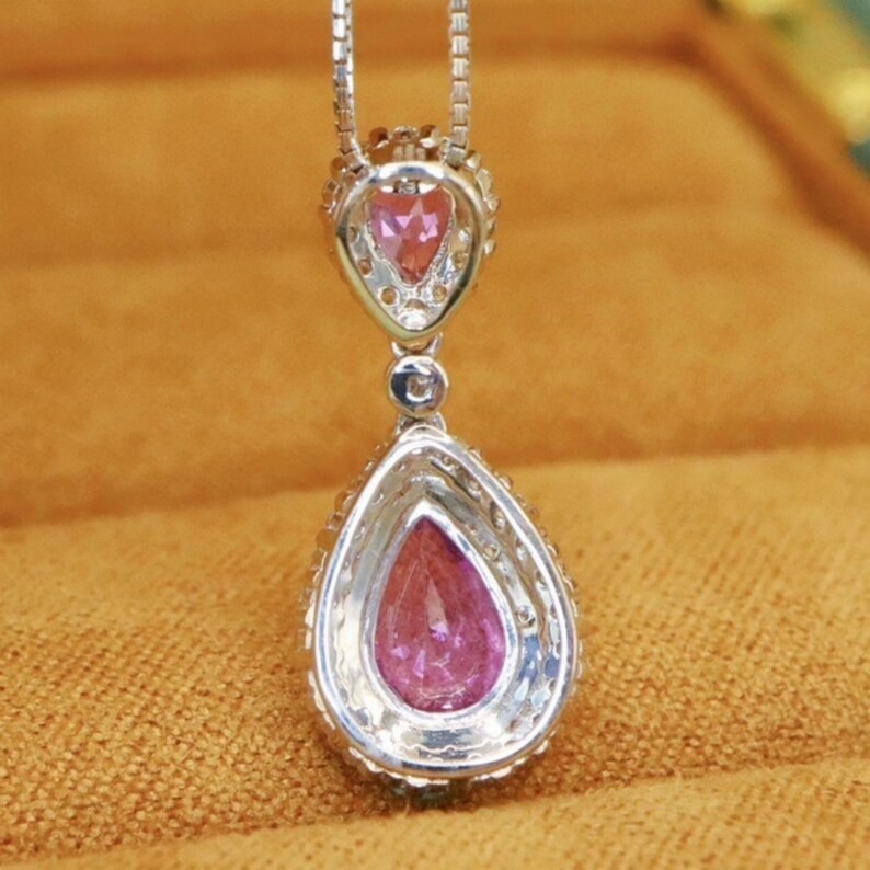 6.00Ct Pear cut Natural Pink Sapphire & Diamond Solid 14K White Gold Pendant
