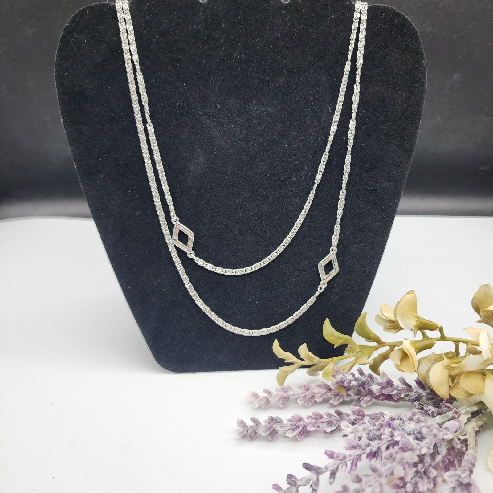Vintage Monet Greek Key Link Chain Necklace Silver Tone Fancy Meander Link 56in