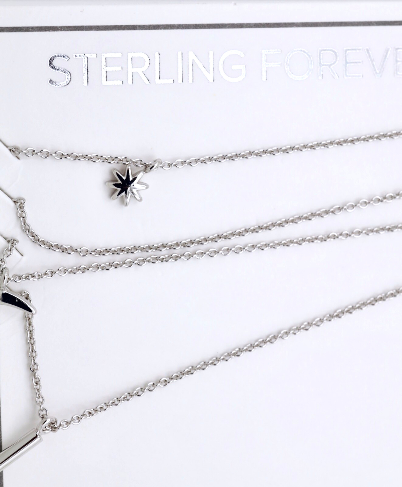 Sterling Forever Crescent & Bar Multi Layer Necklace Rhodium Plated Brass New
