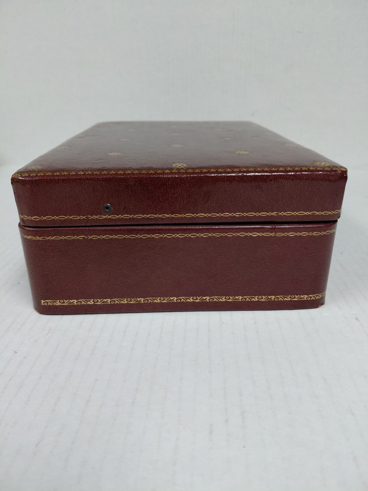 Vintage Leather Jewelry Box Brass Clasp Embossed Gold