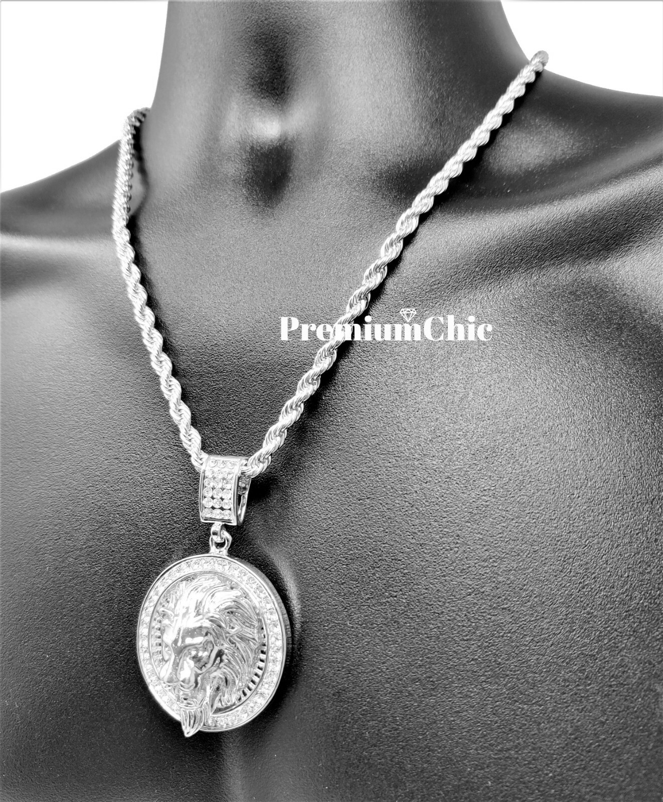 Crowned Lion Pendant w Rope or Tennis Chain Choker Hip Hop Plated CZ Necklace