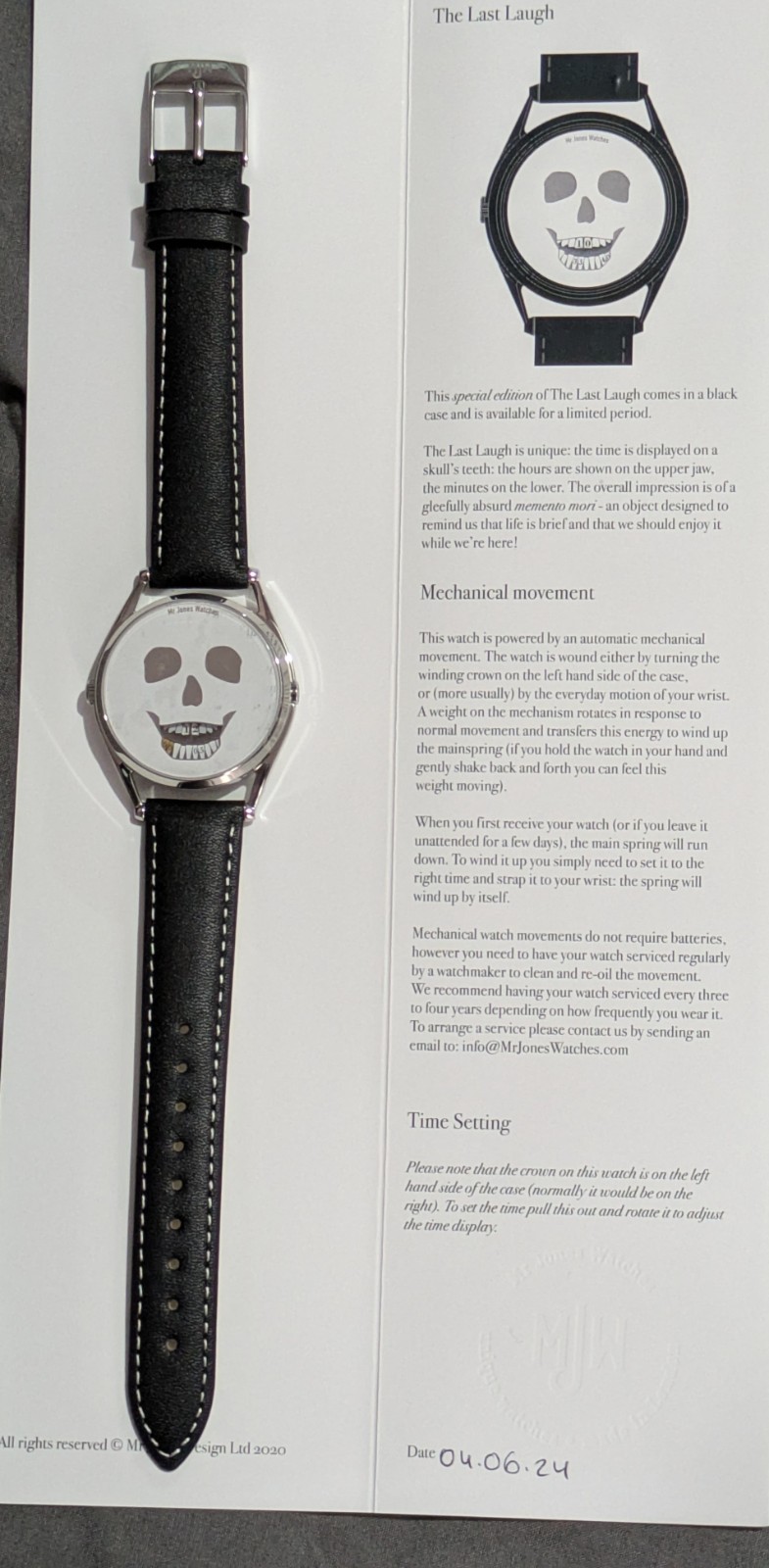 Mr Jones Watches ‘The Last Laugh’ limited edition Automatic Watch – BNIB