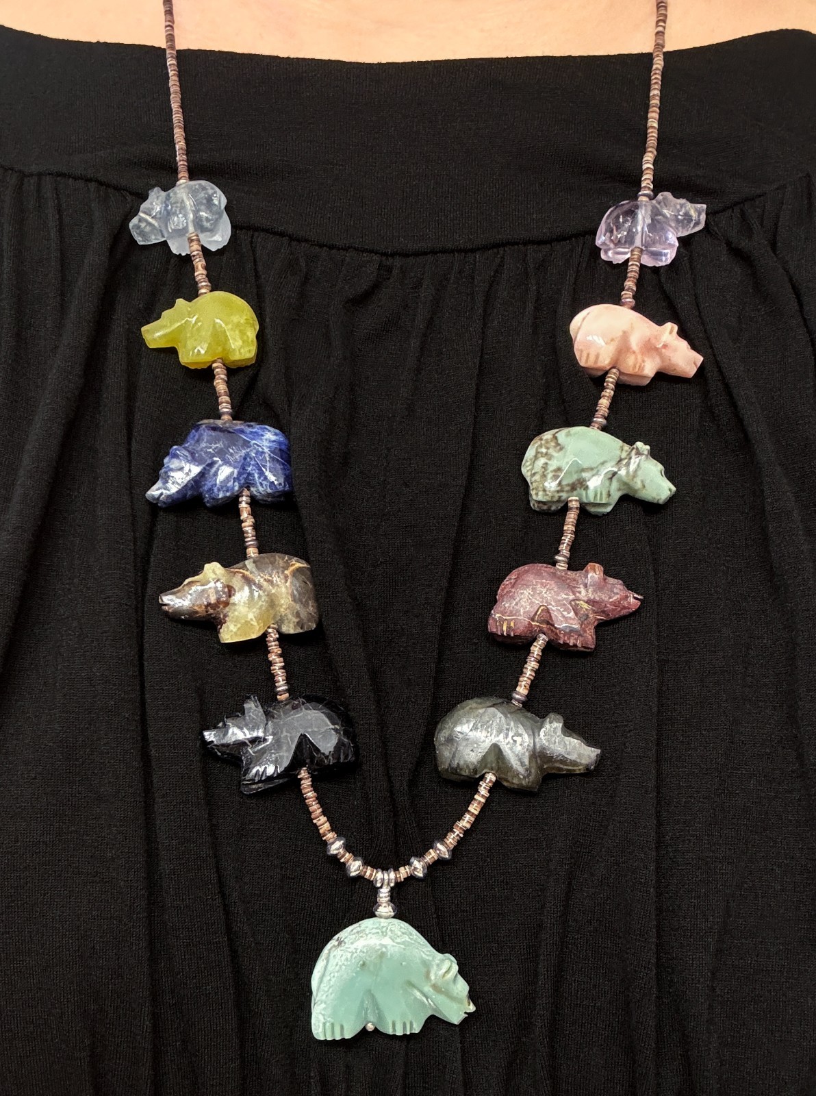 Zuni Fetish Necklace w/ Large Bears by Debra Gasper, Ray Tsethlikai / Multistone