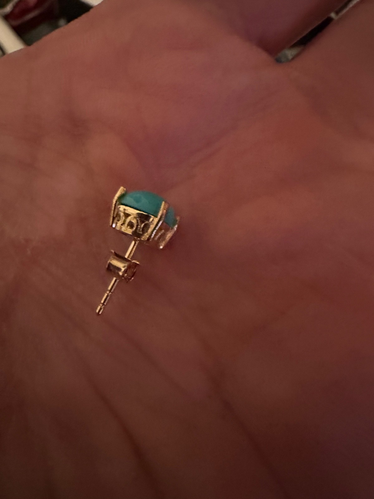 Shivam 14K Gold/Sterling Silver Blue Genuine Arizona Turquoise Stud Earrings~New