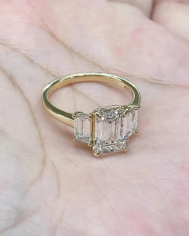Wedding Ring 6.50 Ct Real Emerald Cut Lab Grown Diamond in Solid 18K Yellow Gold