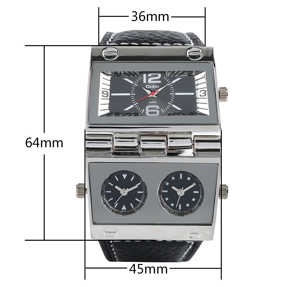 Oulm Men’s Steampunk Quartz Watch Muliti Time Zone Leather Strap Wristwatch Gift