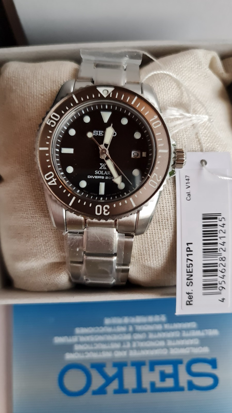 SEIKO ProspeX SNE571P1 Solar Sea Diver Watch 200m 39mm Mini Scuba Brown Date