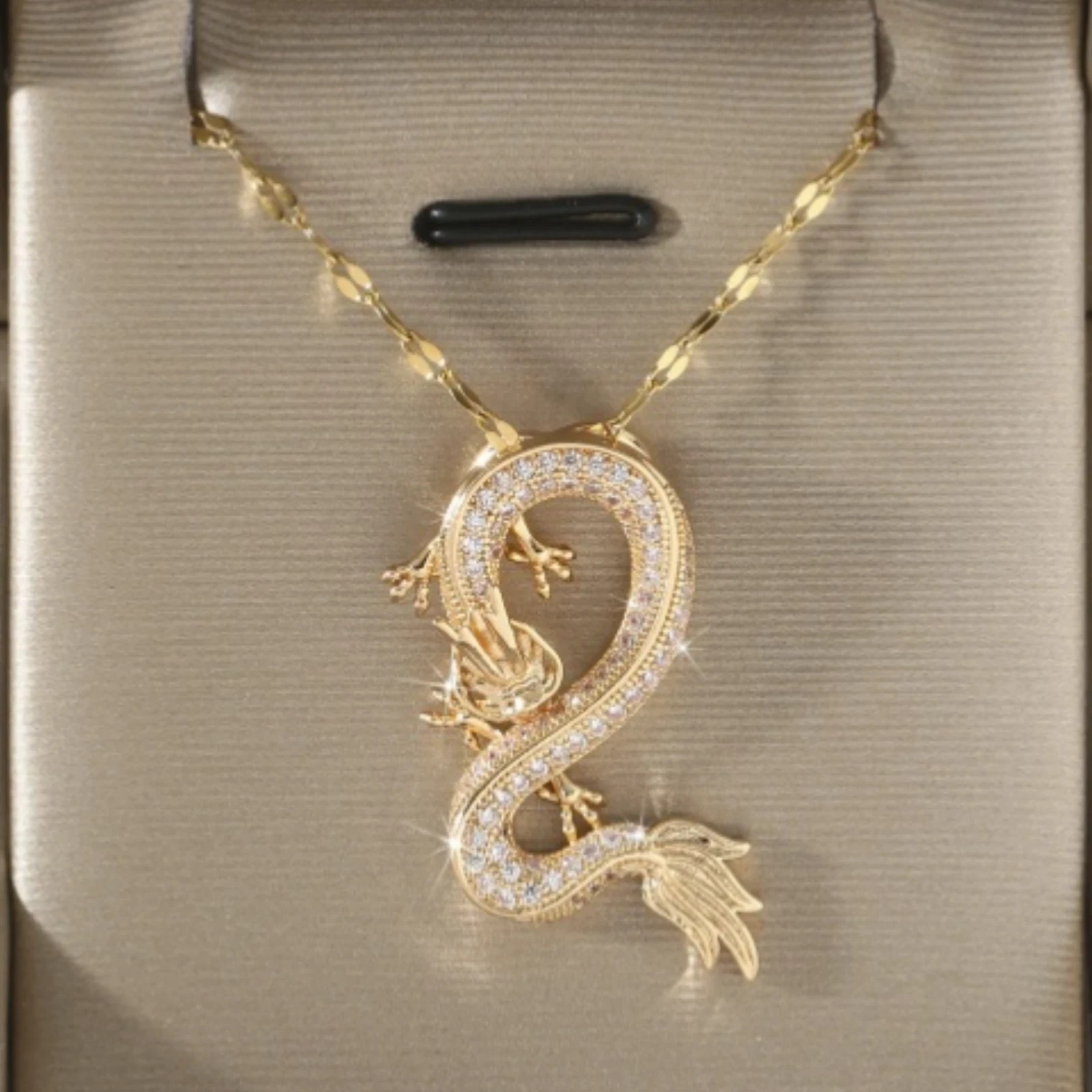 Women’s Fashion Jewelry Cubic Zircon Gold Dragon Pendant Necklace 18″