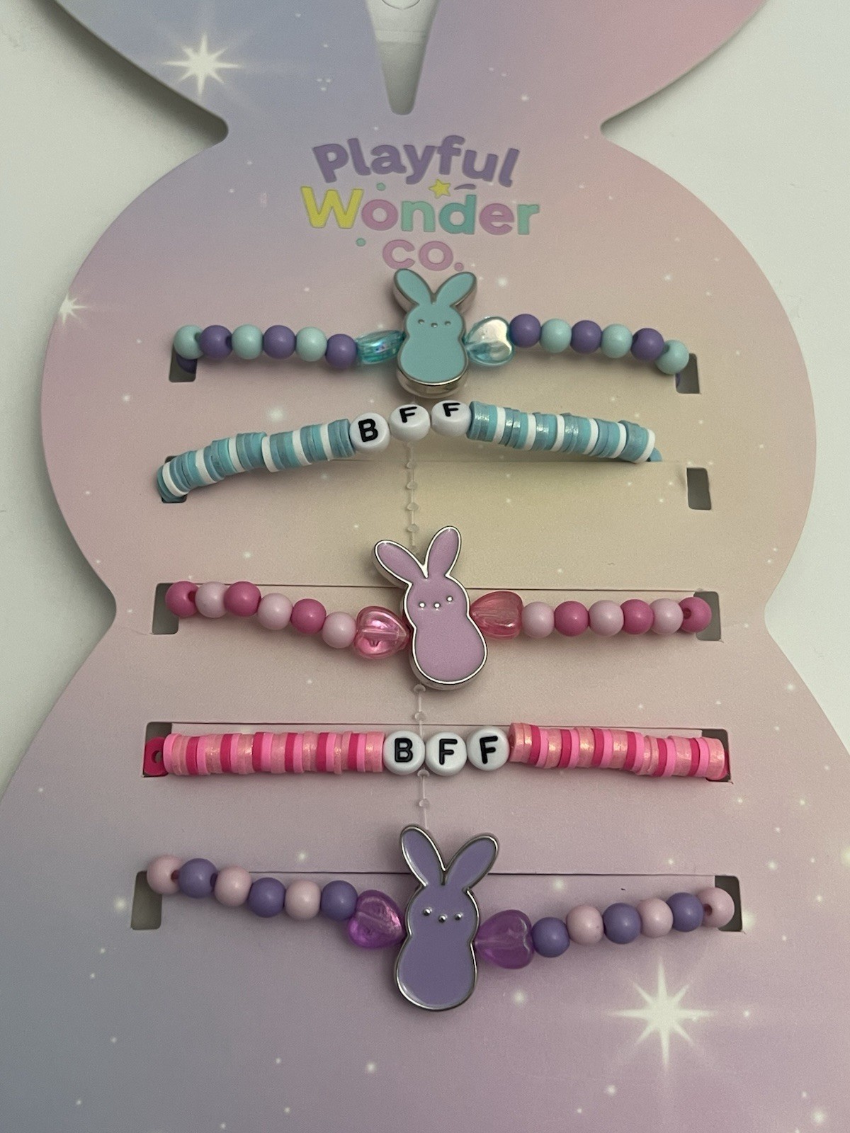 Playful Wonder Easter Bracelets Pink Blue Bunny BFF Stretch Bead Holiday Jewelry