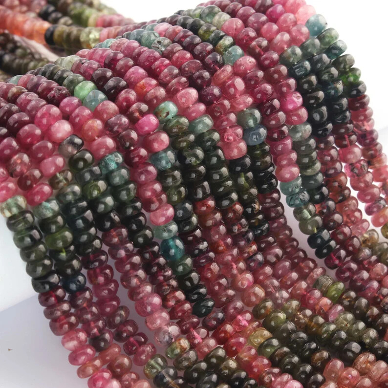 1 Strand Multi Tourmaline Roundelle, Smooth Beads, 14.5 Inches 6mm Multi