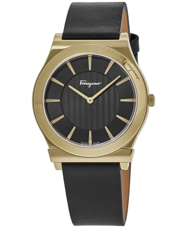 New Salvatore Ferragamo 1898 Slim Black Dial Leather Strap Men’s Watch SFPE00219