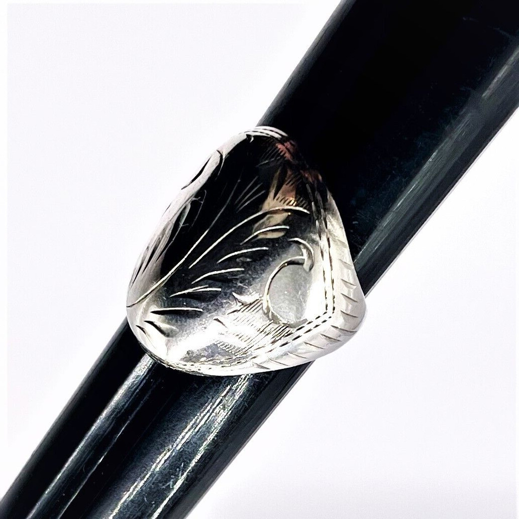 CLASSIC SOLID VINTAGE ENGRAVED FEATHER SIZE 5.5 STERLING .925 SILVER RING B1