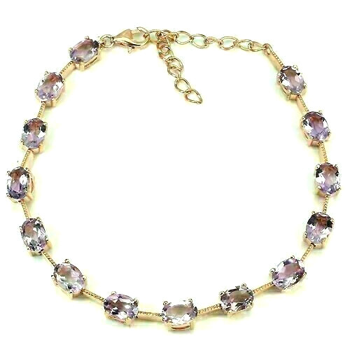 Silver Bracelet Amethyst Natural Gems Solid Sterling Rose Gold Plated 7 to 9 In