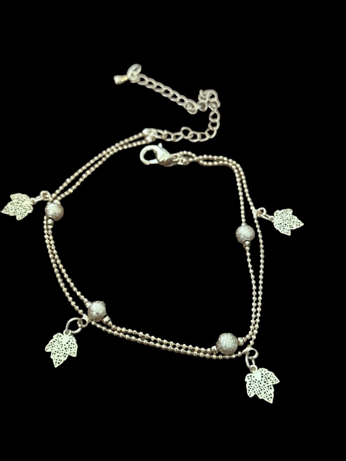 Fashion Anklet- gold color- two stands- balls- leaves- 8 to 11 inches