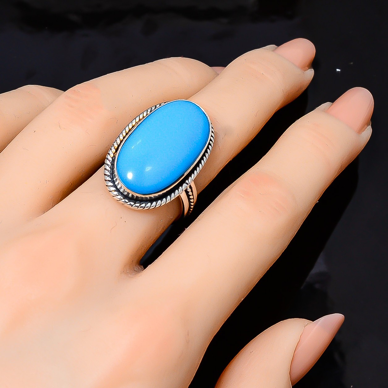 Sleeping Beauty Turquoise 925 Sterling Silver Ring, Christmas Gift, Dainty Ring