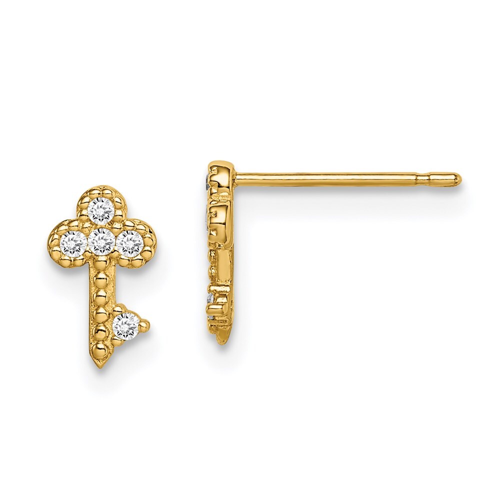Madi K Kid’s Earrings 14k Yellow Gold Key White CZ Post and Push Back