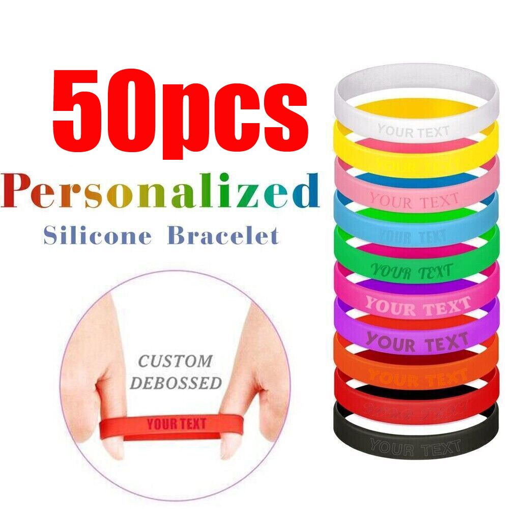 50Pcs Custom Silicone Wristbands Personalize Rubber Bracelets Gifts Motivation