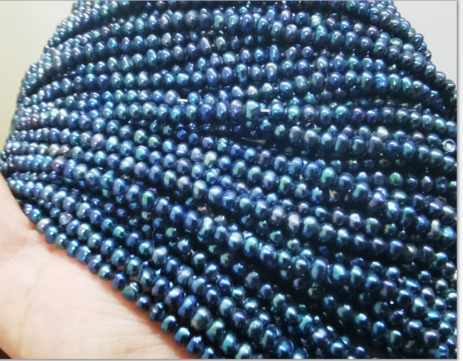 15.2″4mm natural south sea genuine black blue unfinished pearl necklace DIY