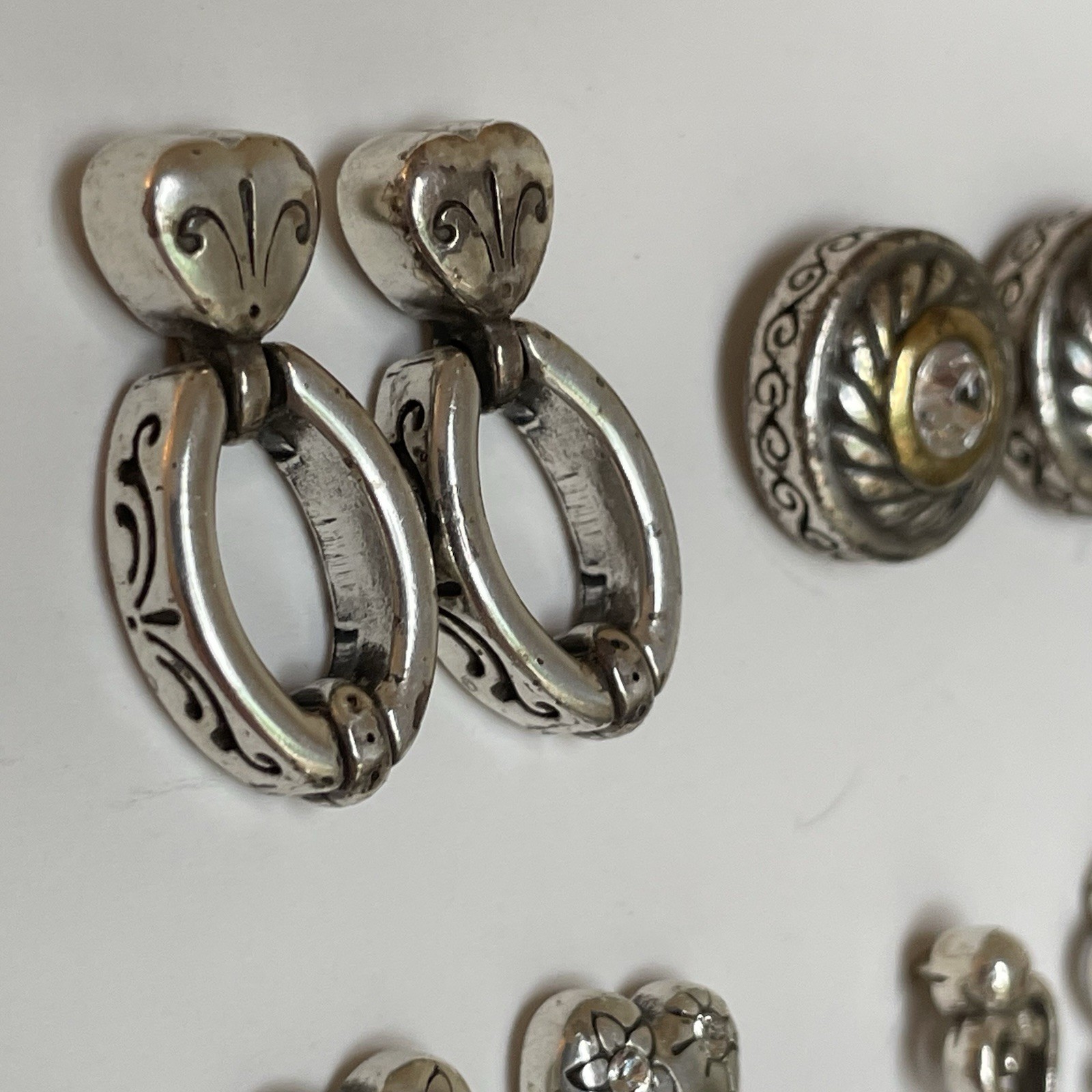 Lot of 4 Brighton Earrings Post Silver Tone Heart Dangle Crystal Door Knocker