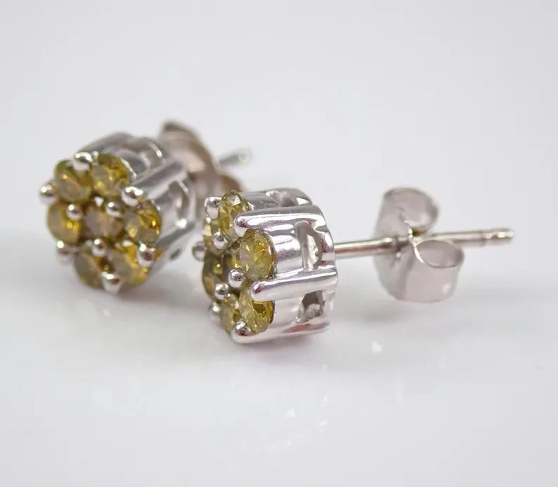 1.60Ct Round Cut Lab-Created Citrine Women’s Stud Earrings 14K White Gold Plated