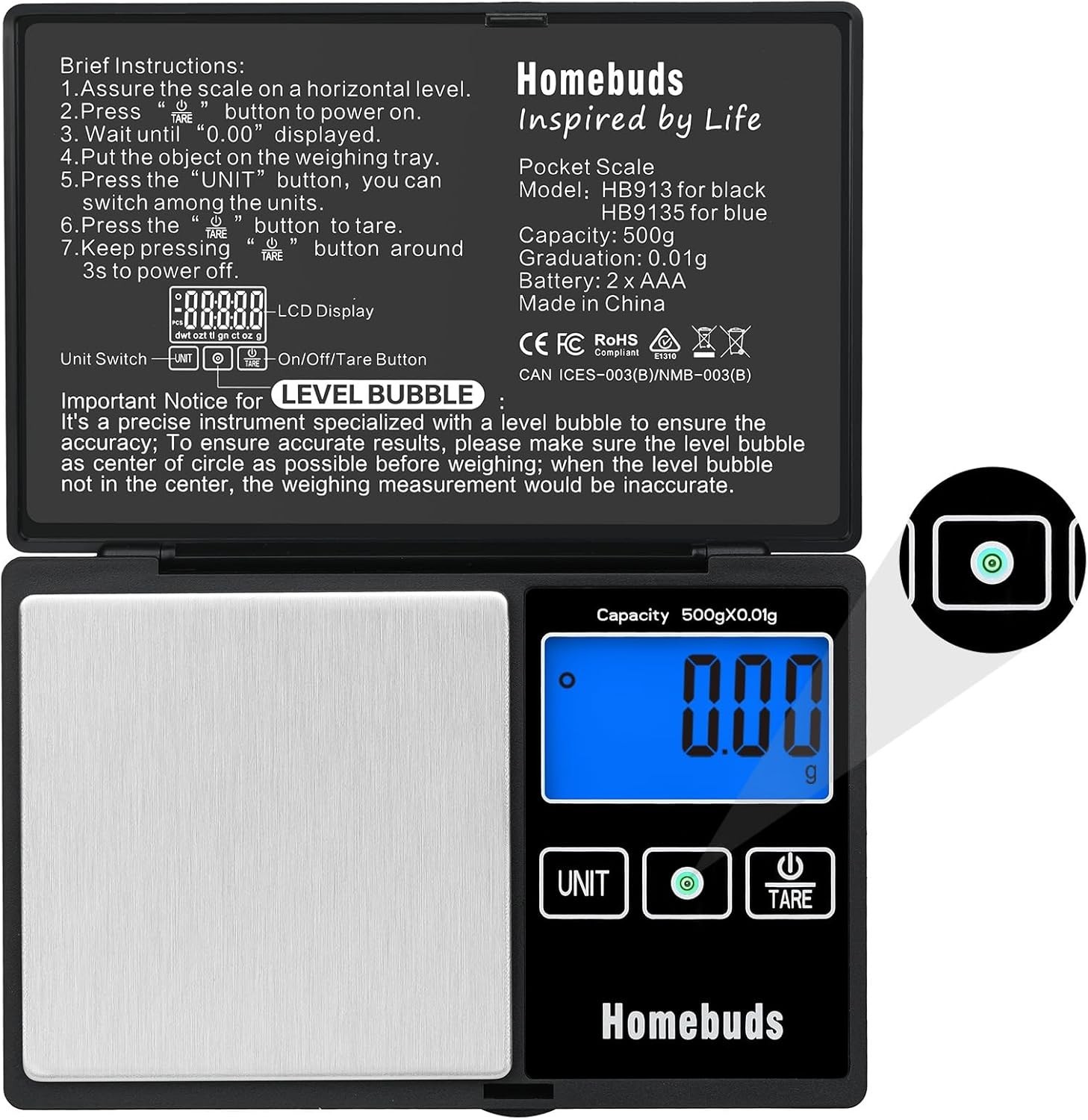 Stainless Steel Digital Scale – Pocket Size with Backlit Display & Tare Function