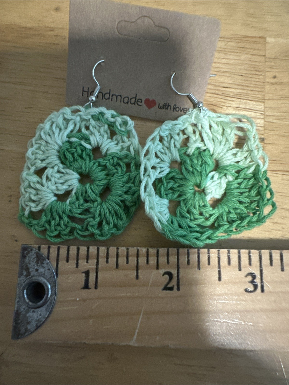 Handcrafted Crochet Square Dangle Earrings Green
