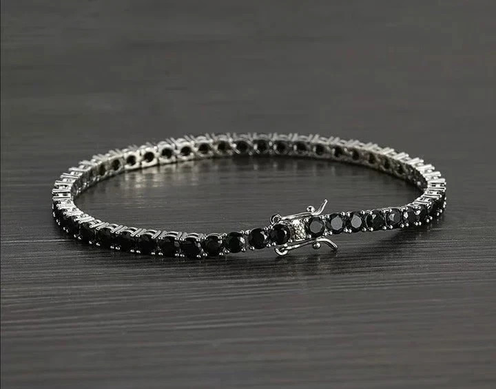3.75 CT Round Cut Natural Black Diamond Tennis Bracelet In 925 Sterling Silver