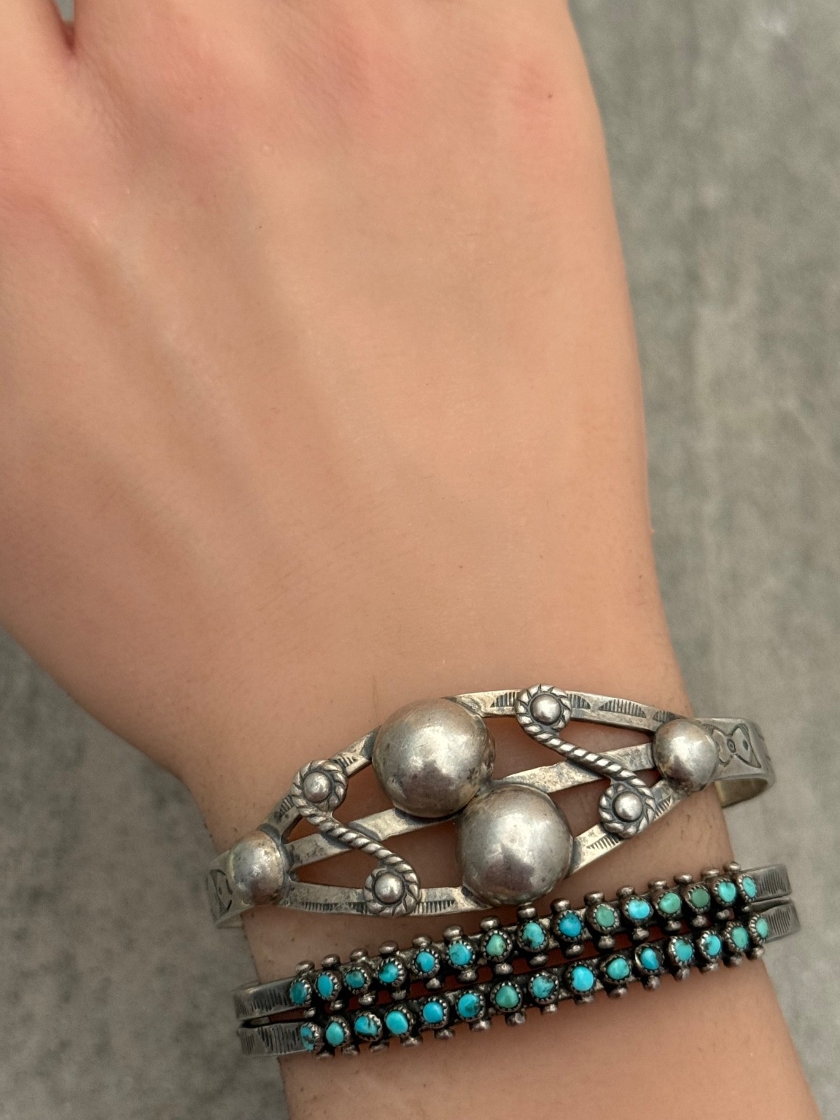 Vintage FRED HARVEY ERA Navajo DOME CONCHO Sterling Silver Bracelet 6.75 in