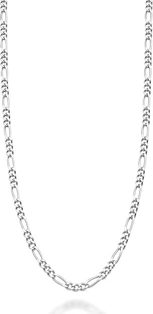 Collar Cadena Figaro de Plata Esterlina Italiana Diamantada Unisex Hecho 20Inch