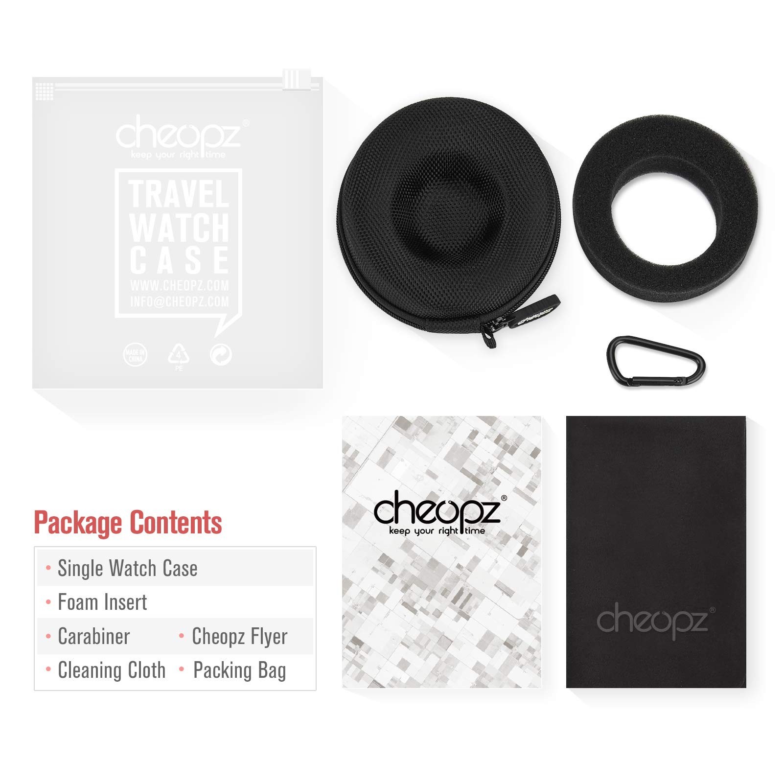 Travel Watch Case for Wristwatches & Smart Watches up to 50mm, Black Storage Box