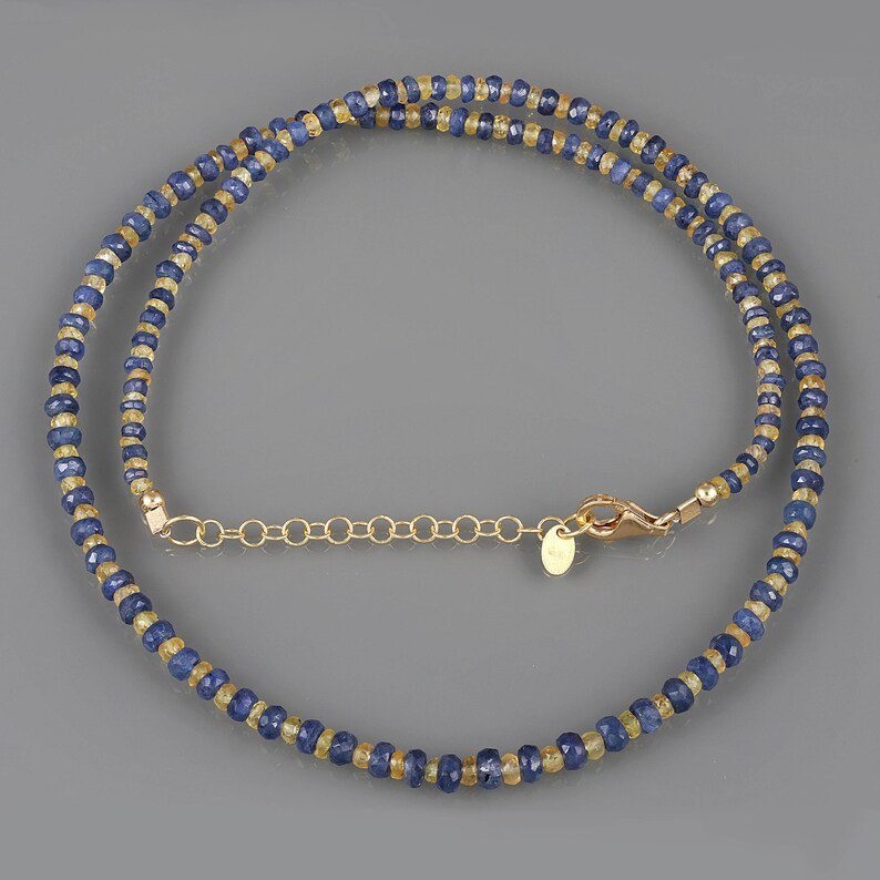 AA+ Blue And Yellow Sapphire Gemstone Beads Necklace In 925 Silver Woman Jewelry