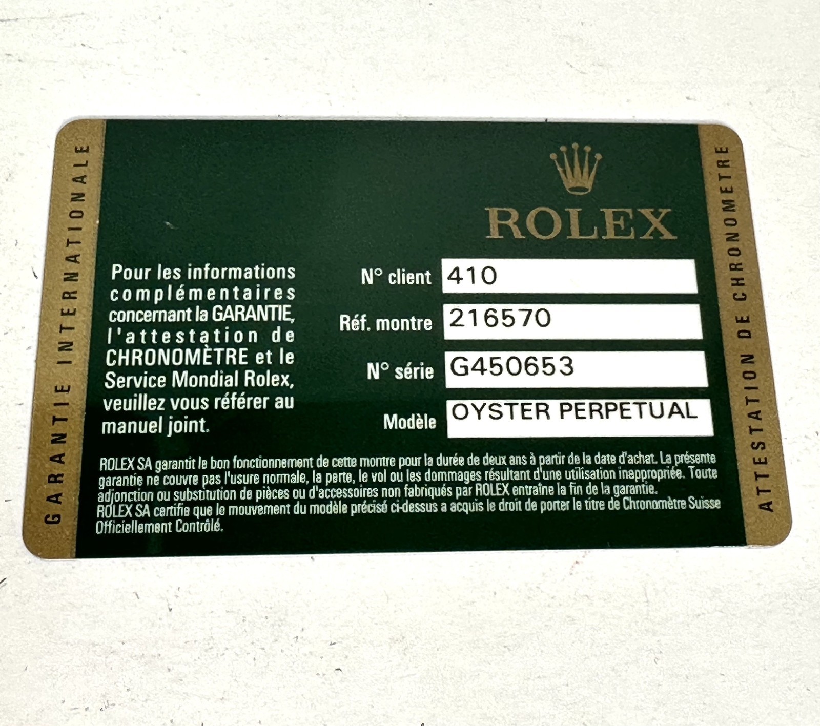 VINTAGE GENUINE ROLEX 216570 Explorer II watch card 410 G 2011′ 260621003y1A