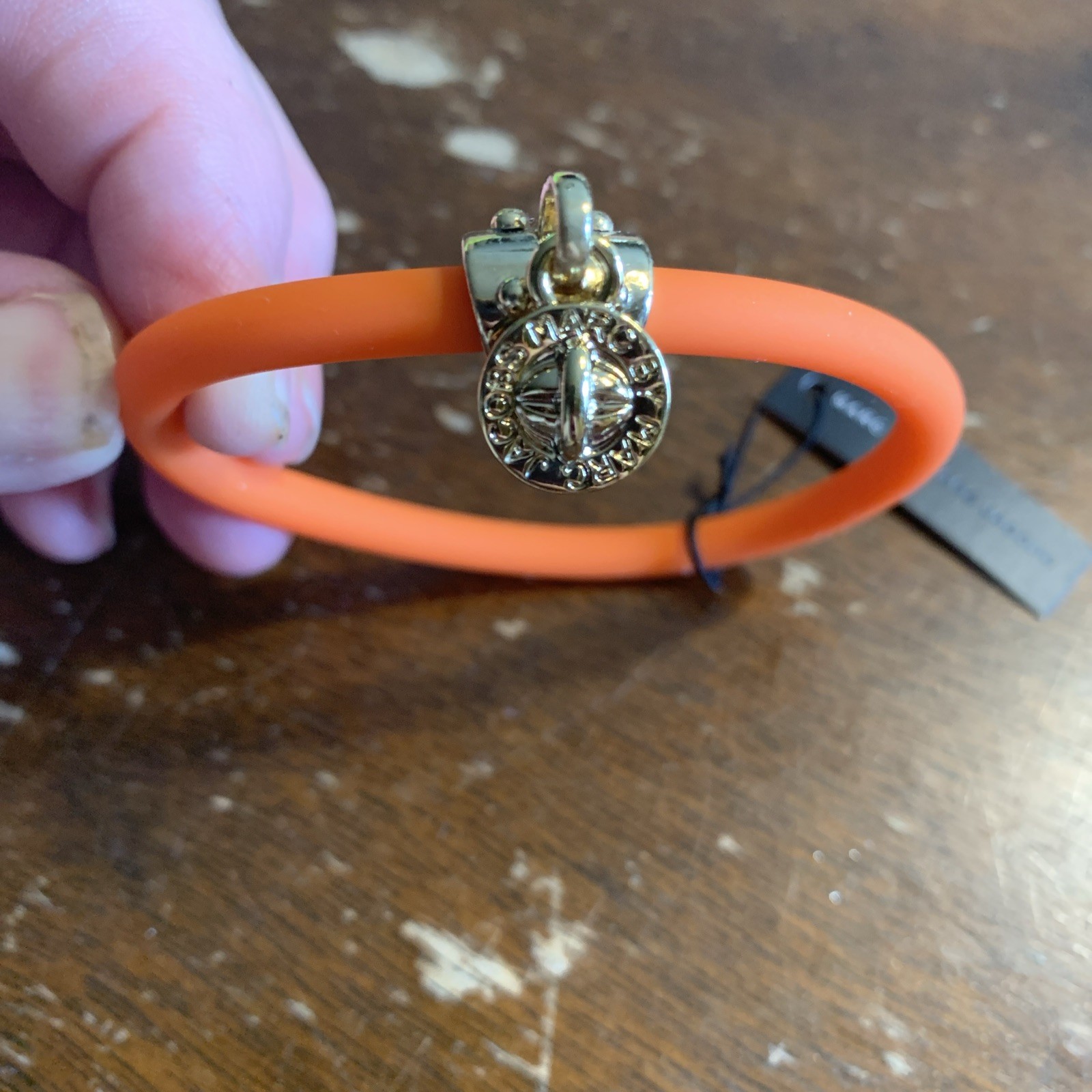 Marc by Marc Jacobs Fluoro Orange Silicone Stretch Bracelet with Gold Charm NWT