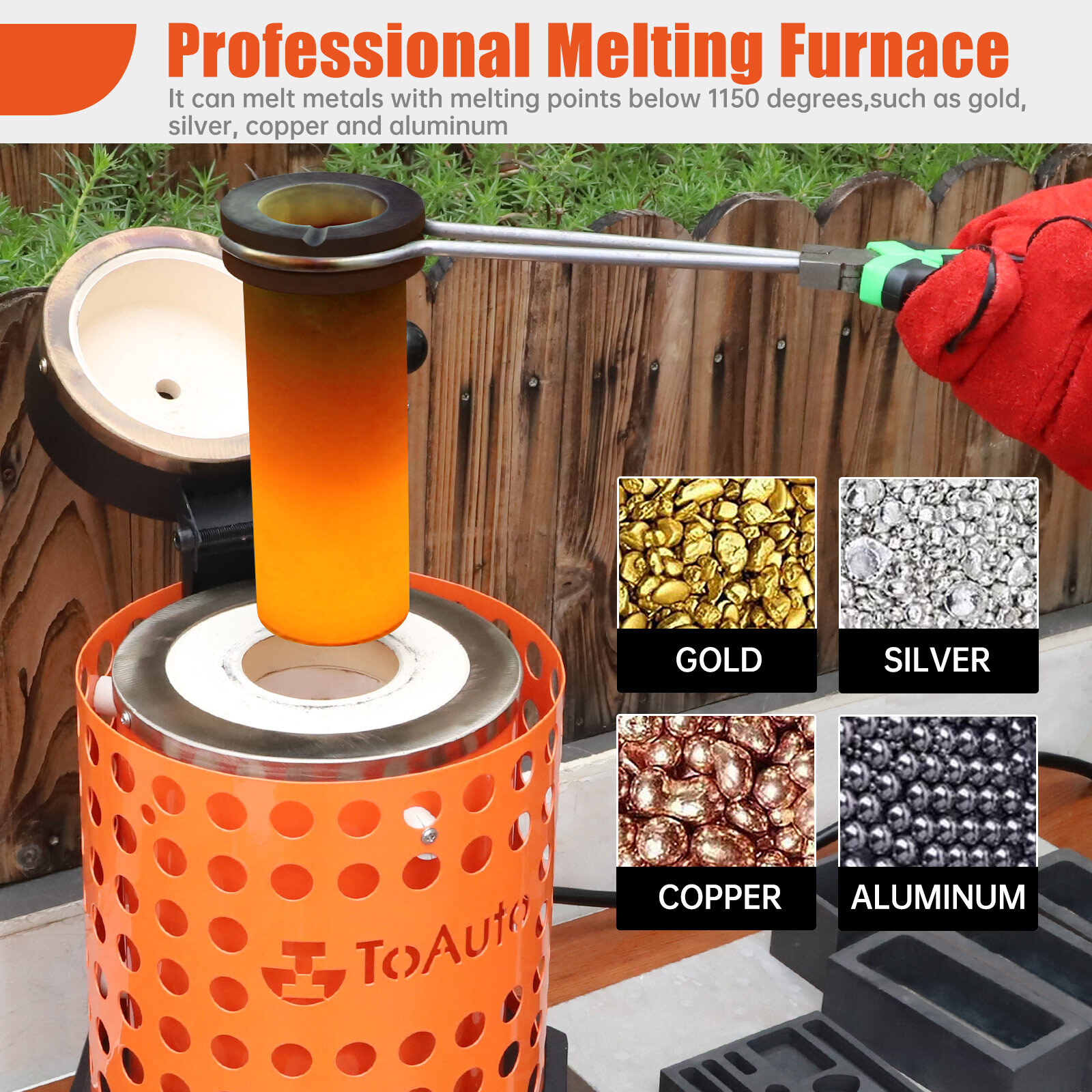 TOAUTO 1800W Electric Gold Melting Furnace 6.6LB Crucible Casting Ingot Mold Kit
