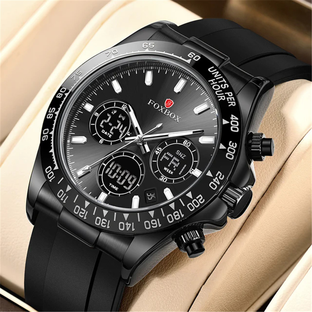 LIGE FOXBOX Men Quartz Watches Silicone Chronograph Digital Sport Wristwatch