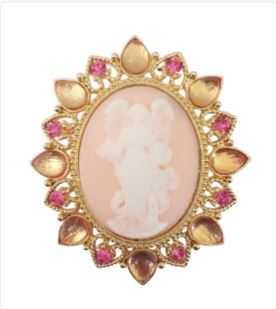 （Set of 3) Oval Pink Green Vintage Style Angel Cameo Brooch Pendant Charm Pin