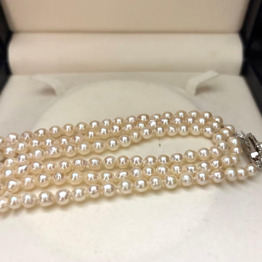 Akoya Pearl Long Necklace White Cream Round 5.0-5.5 mm Silver Used Japan Strand