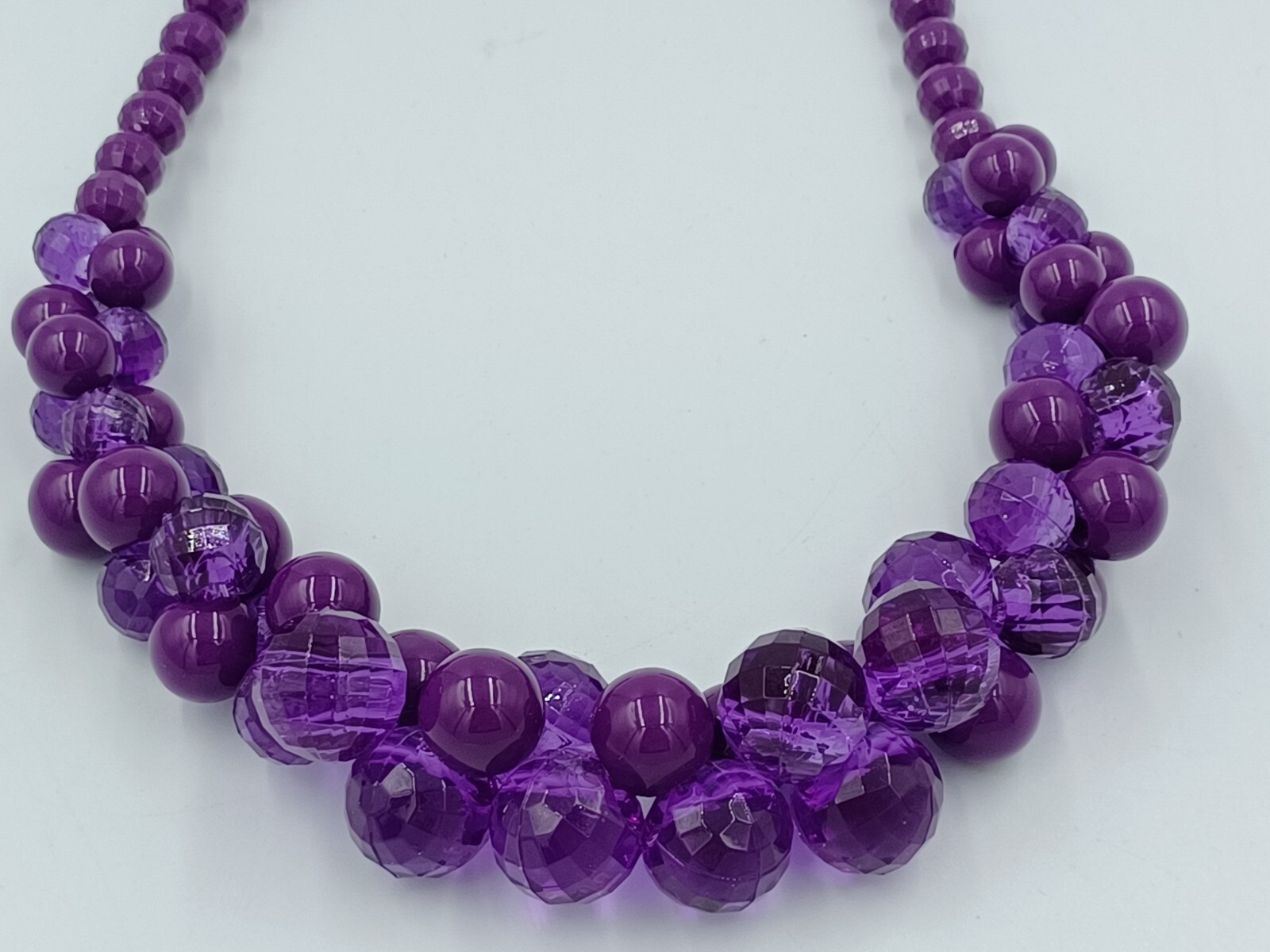 Vintage Cluster Necklace Purple Smooth & Faceted Opaque & Crystal Acrylic Beads