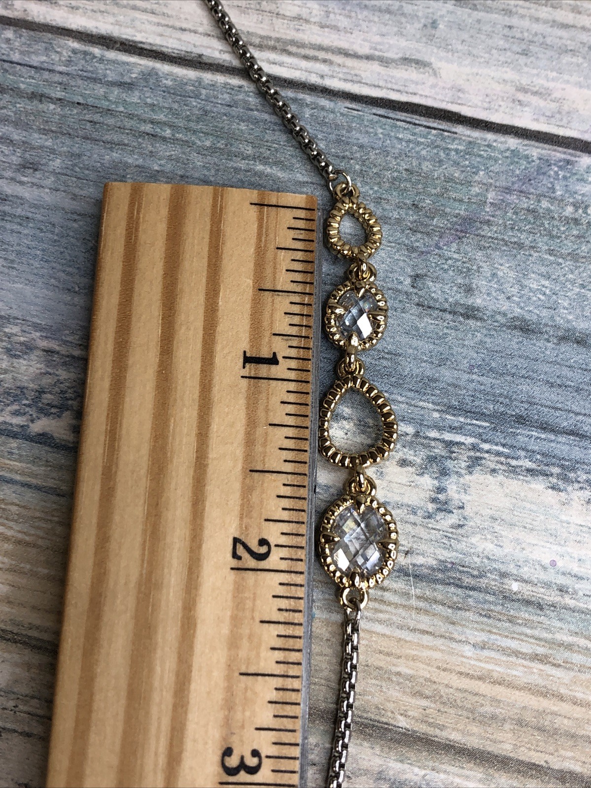 Silver Gold Tone 36″ Chain Necklace Clear Crystals NWOT