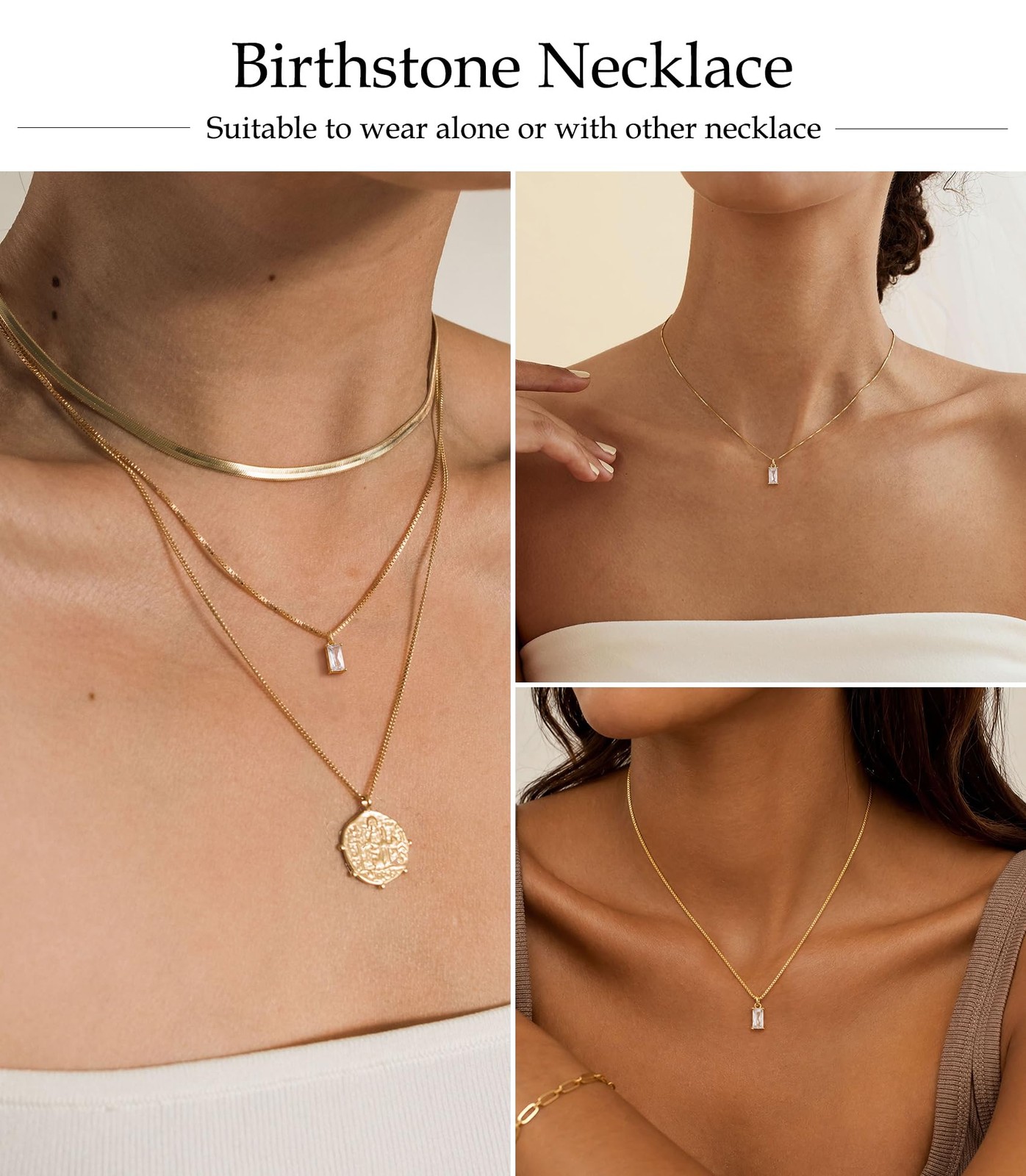 FUNEIA April Necklaces for Women Gold 40 cm (length), 04. April(Diamond)